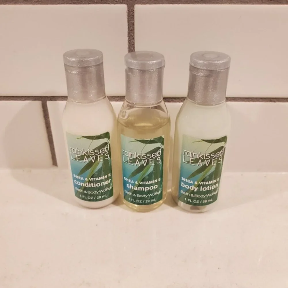 Bath Body Works Rainkissed Leaves Shampoo Conditioner Body Lotion Travel Set NEW